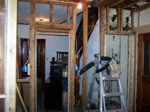 Tvroom before drywall facing front hall